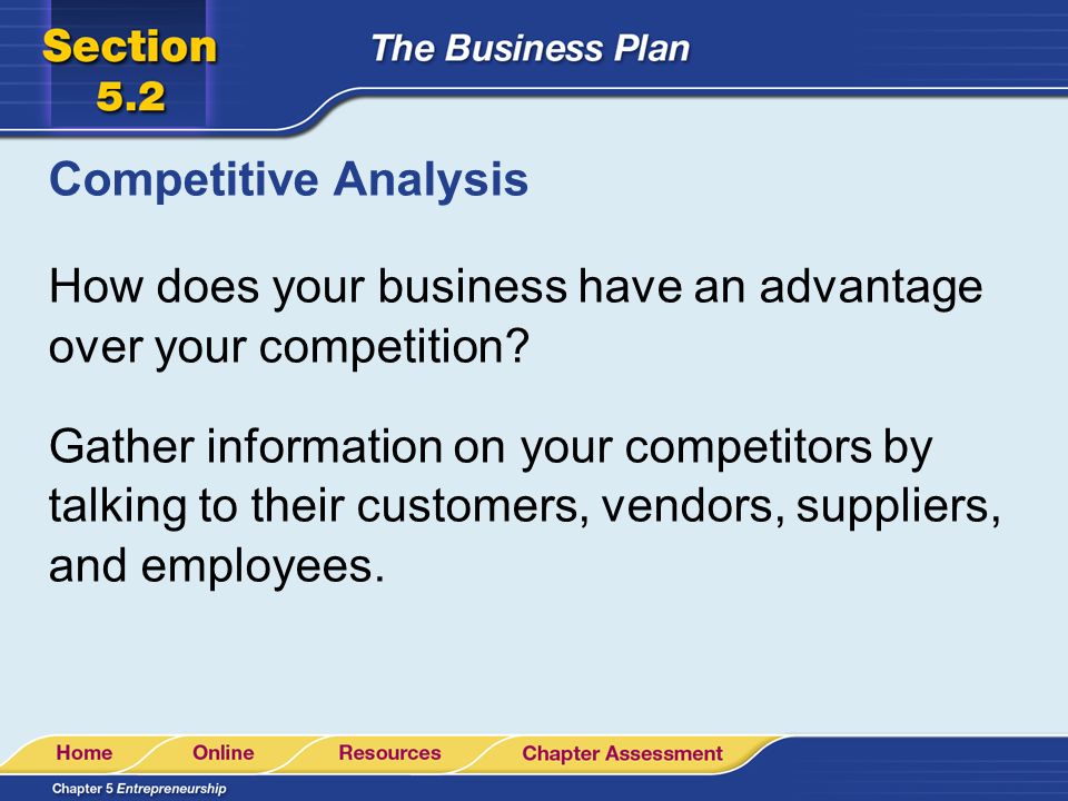Competitive Analysis How does your business have an advantage over your competition.