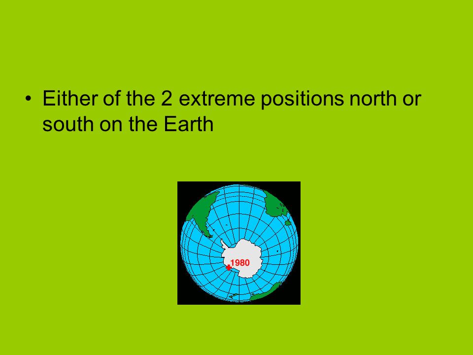 Either of the 2 extreme positions north or south on the Earth