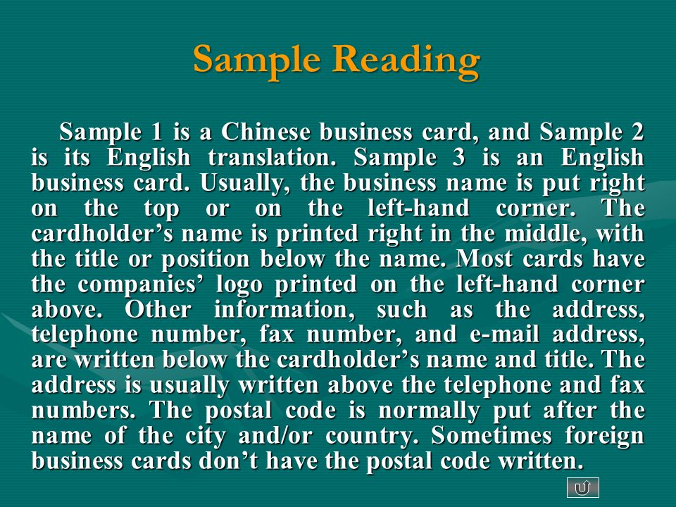 Question 3: What is the obvious difference between an English business card and a Chinese one.