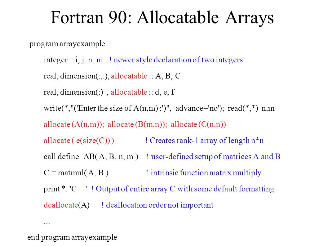 Fortran 90 95 And Fortran 90 Generalities Format Changes Portable Numerics Arrays Syntax Classes Of Arrays Dynamic Storage Structures Ppt Download