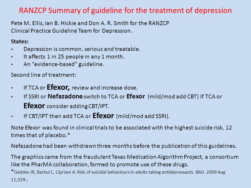 RANZCP Summary of guideline for the treatment of depression Pete M.
