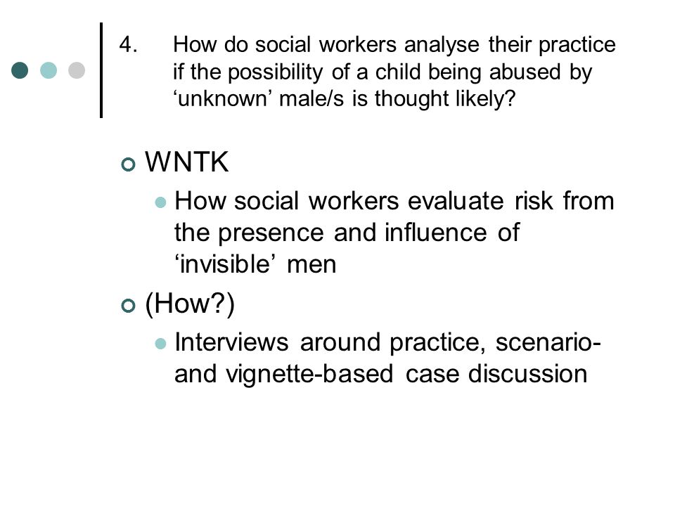 4.How do social workers analyse their practice if the possibility of a child being abused by ‘unknown’ male/s is thought likely.