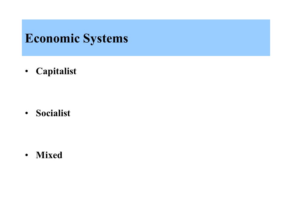 Economic Systems Capitalist Socialist Mixed