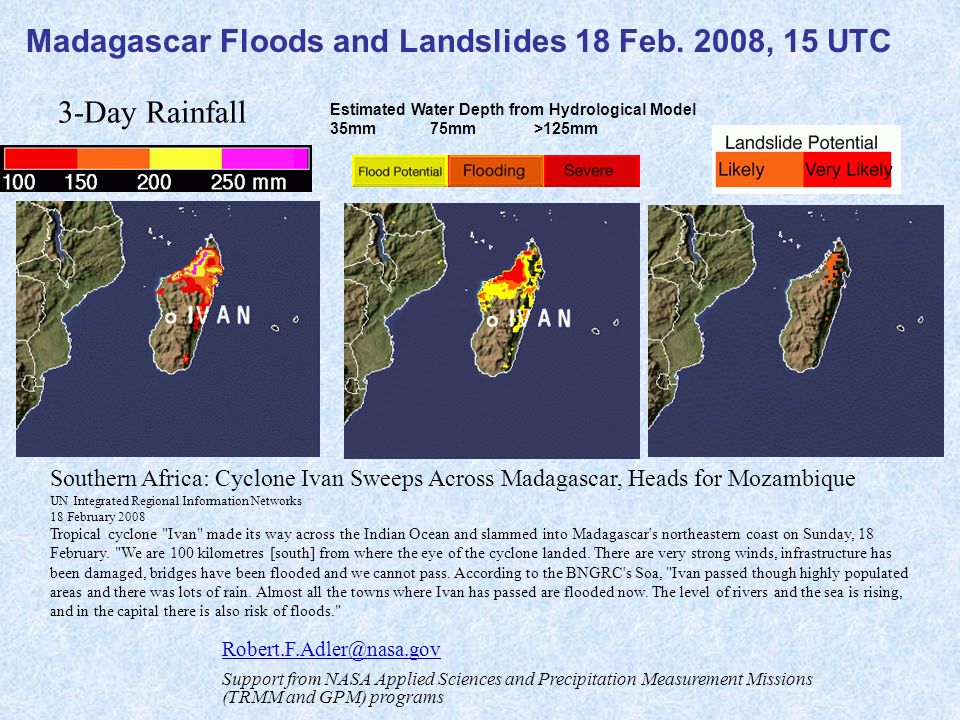 Estimated Water Depth from Hydrological Model 35mm 75mm >125mm 3-Day Rainfall Madagascar Floods and Landslides 18 Feb.