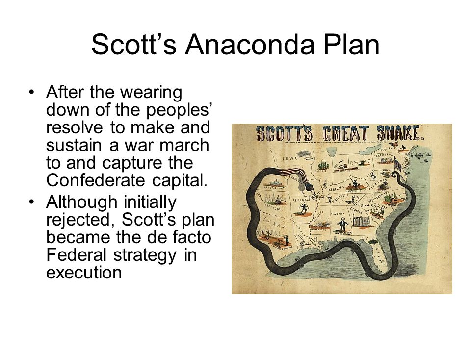 Scott’s Anaconda Plan After the wearing down of the peoples’ resolve to make and sustain a war march to and capture the Confederate capital.