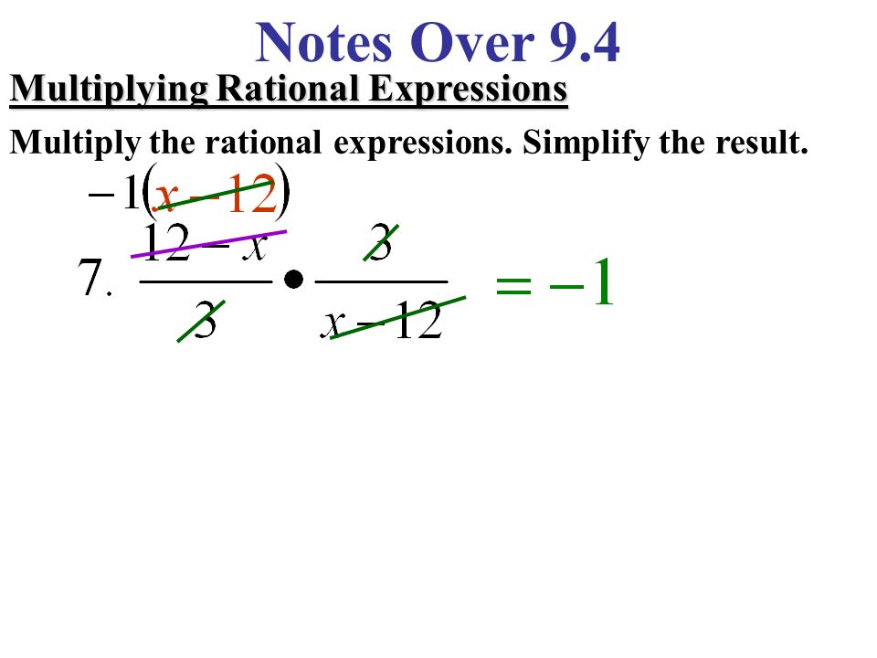 Notes Over 9.4 Multiplying Rational Expressions Multiply the rational expressions.