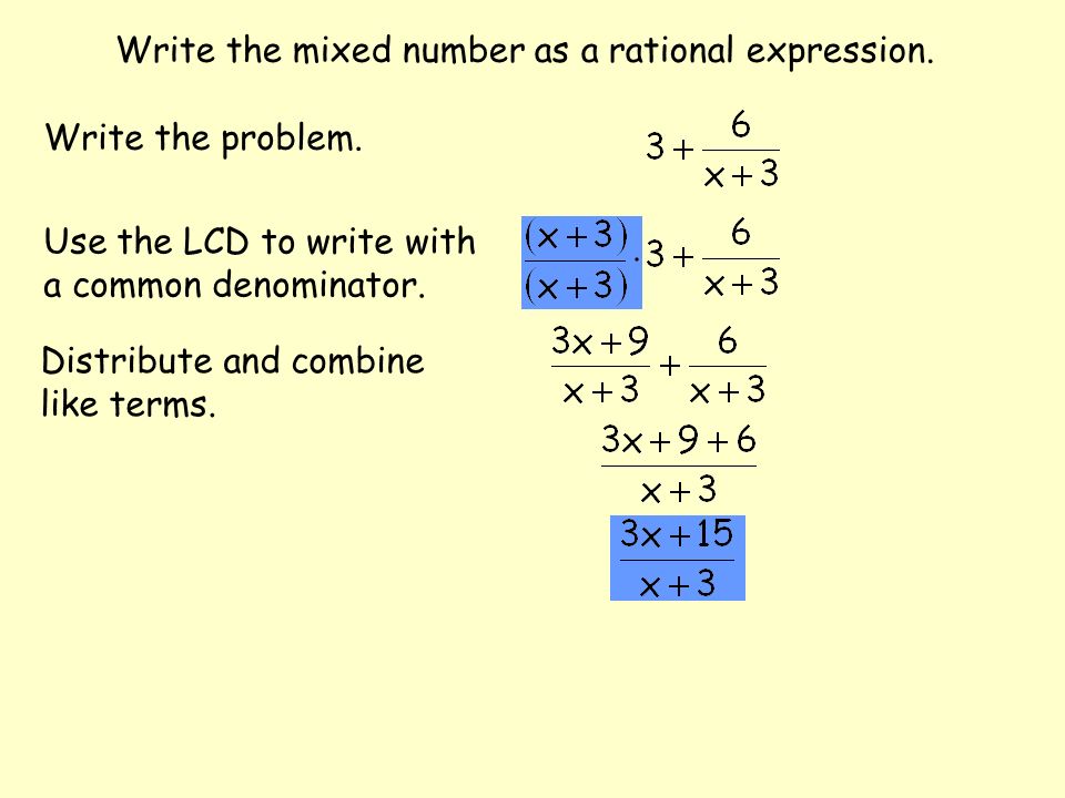 Write the mixed number as a rational expression. Write the problem.