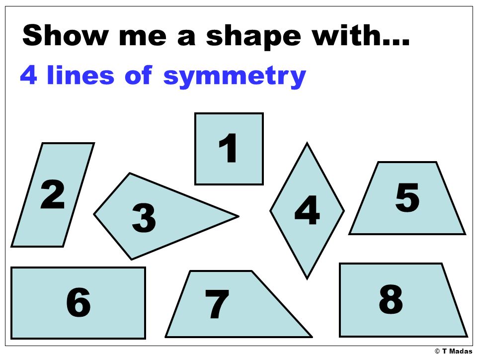 © T Madas Show me a shape with… 4 lines of symmetry