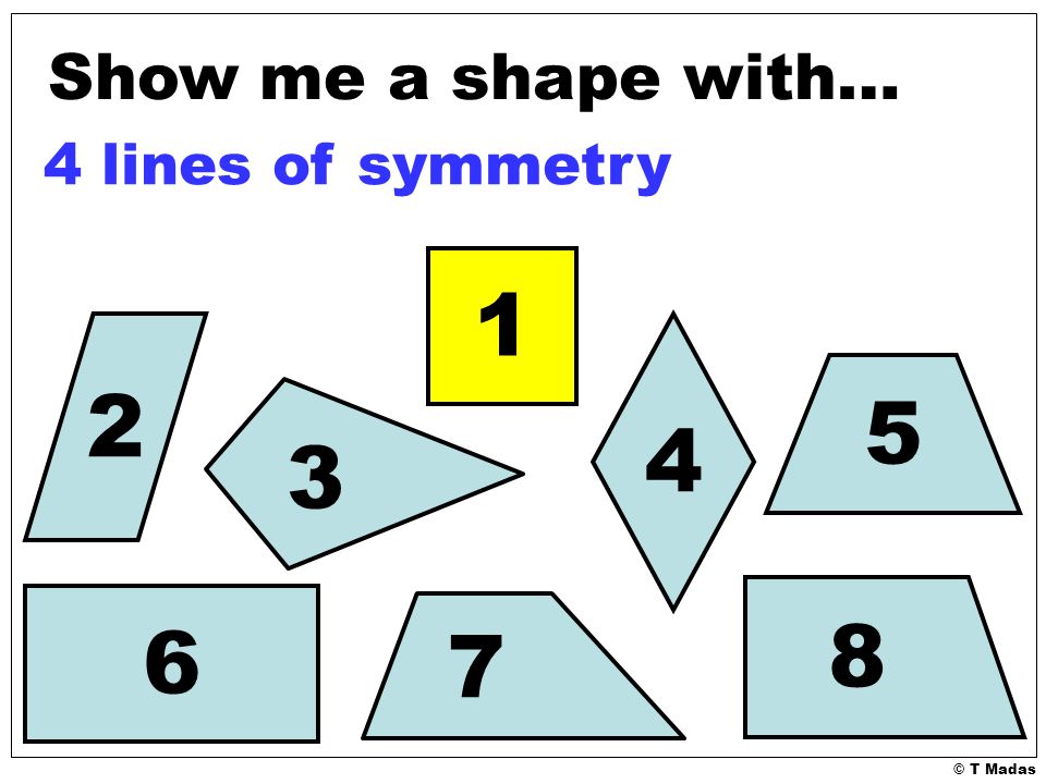 © T Madas Show me a shape with… 4 lines of symmetry 6