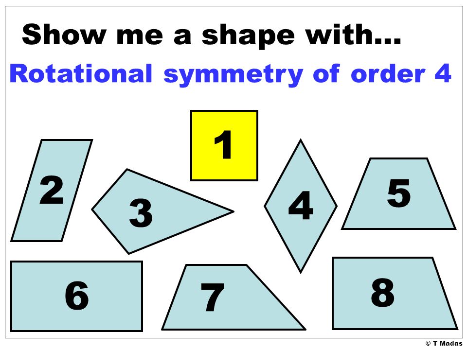 © T Madas Show me a shape with… Rotational symmetry of order 4
