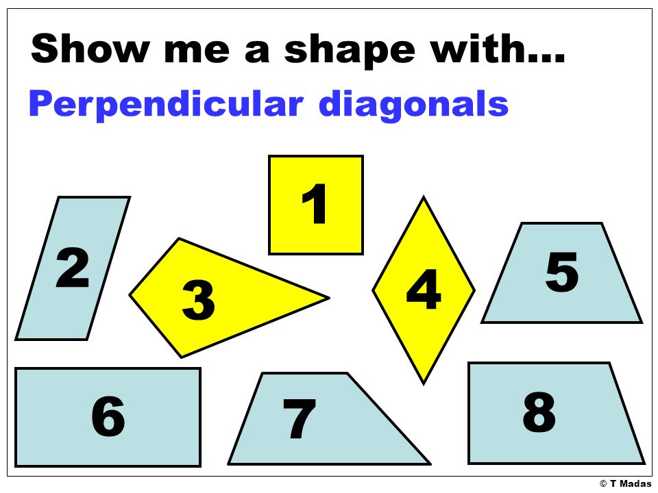 © T Madas Show me a shape with… Perpendicular diagonals