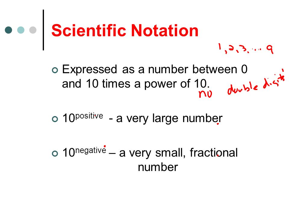Scientific Notation Expressed as a number between 0 and 10 times a power of 10.