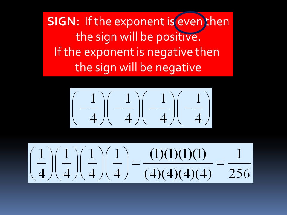 SIGN: If the exponent is even then the sign will be positive.