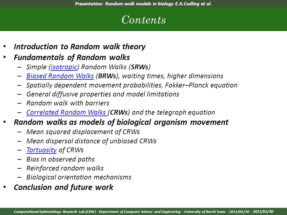Random walk models in biology  Journal of The Royal Society Interface