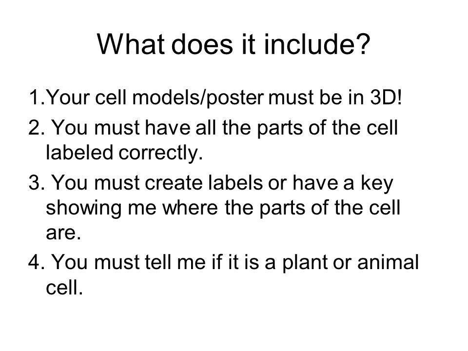 What does it include. 1.Your cell models/poster must be in 3D.