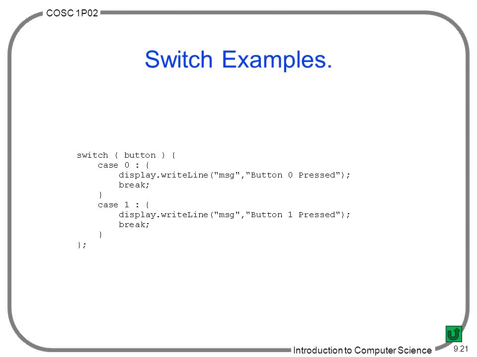 COSC 1P02 Introduction to Computer Science 9.1 Cosc 1P02 