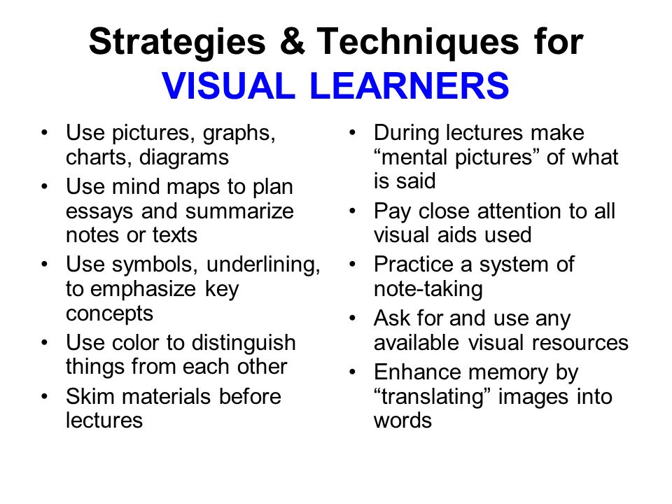 learning how to learn better study strategies techniques visual learning strategies