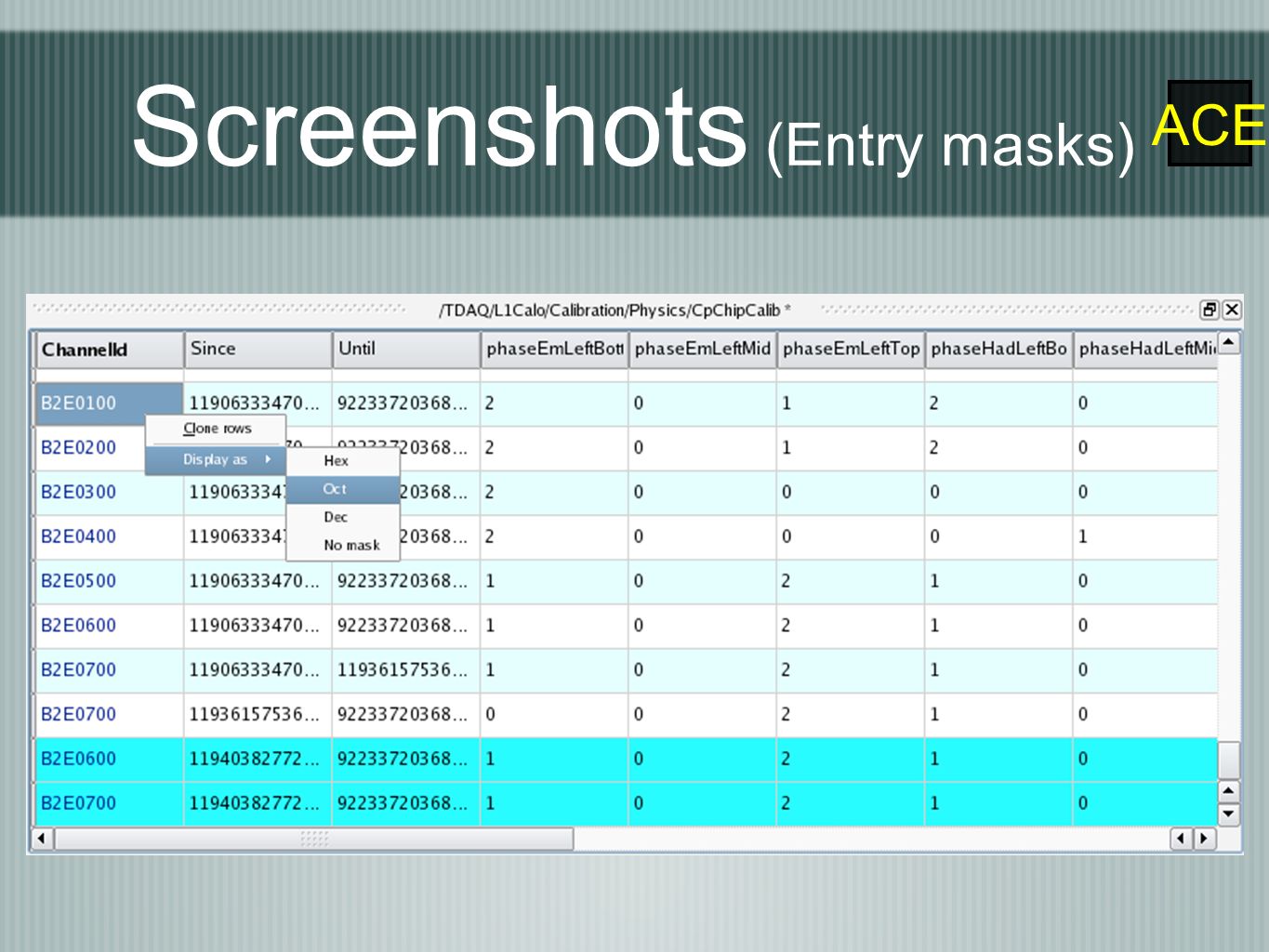 ACE Screenshots (Entry masks)