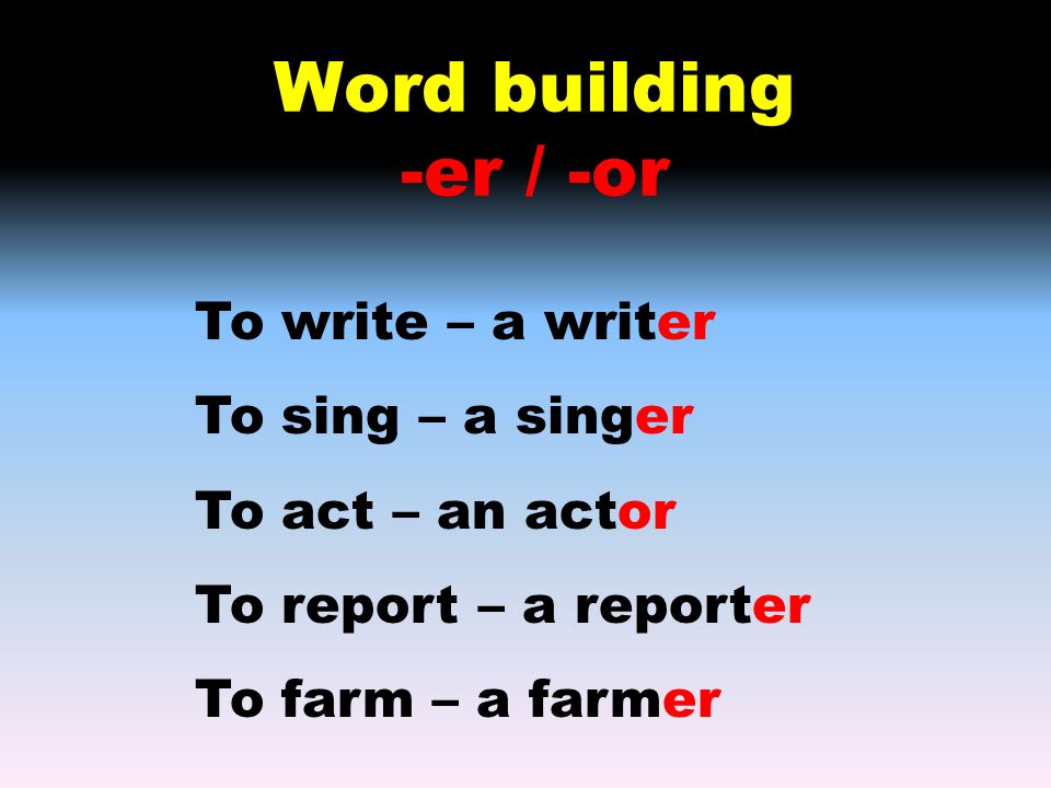 Use er ist. Презентация Word building. Суффиксы er or в английском языке. Wordbuildung в английском языке. Word building суффиксы.