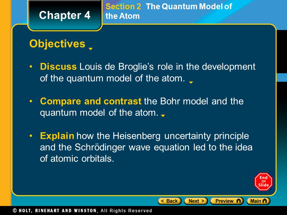 Section 2 The Quantum Model of the Atom Objectives Discuss Louis de Broglie’s role in the development of the quantum model of the atom.