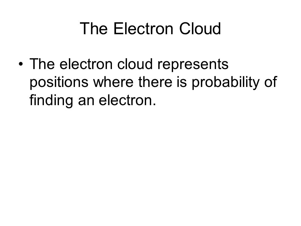 The Electron Cloud The electron cloud represents positions where there is probability of finding an electron.