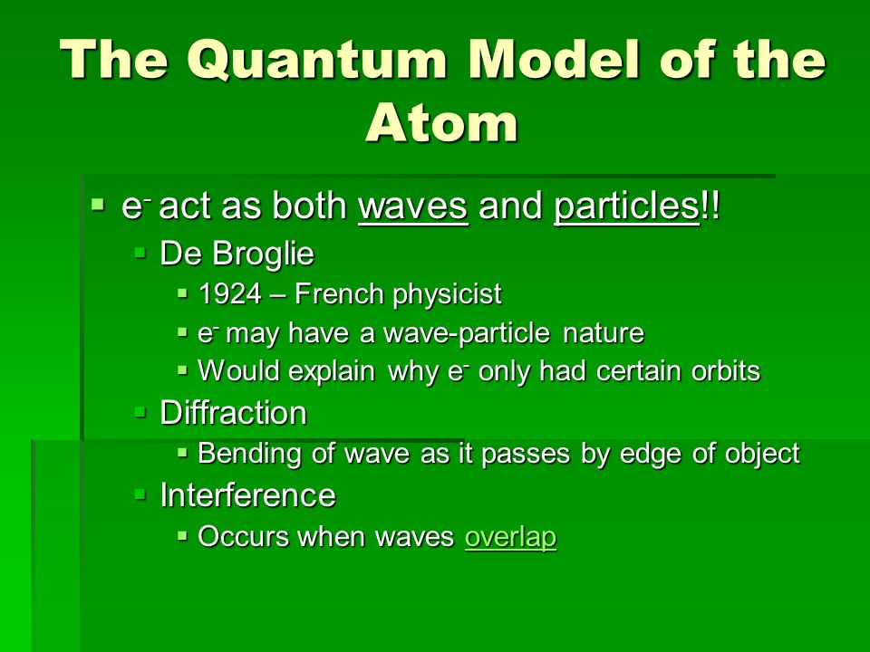 The Quantum Model of the Atom  e - act as both waves and particles!.