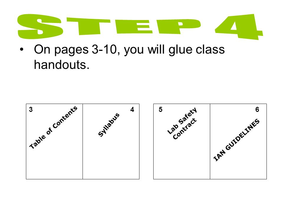 345 On pages 3-10, you will glue class handouts.