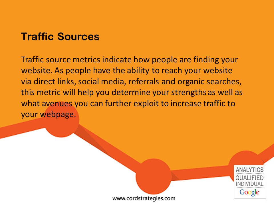 Traffic Sources Traffic source metrics indicate how people are finding your website.