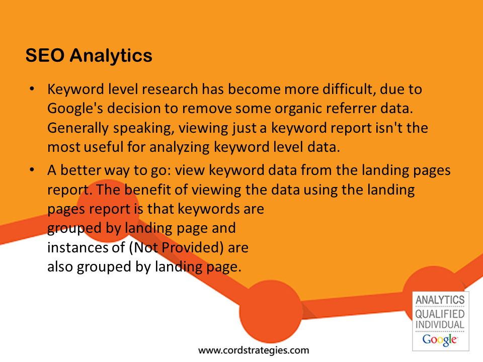 SEO Analytics Keyword level research has become more difficult, due to Google s decision to remove some organic referrer data.