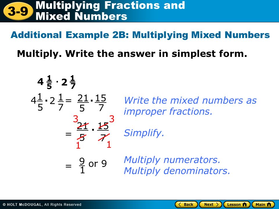 3-9 Multiplying Fractions and Mixed Numbers Warm Up Warm Up Lesson  Presentation Lesson Presentation Problem of the Day Problem of the Day  Lesson Quizzes. - ppt download