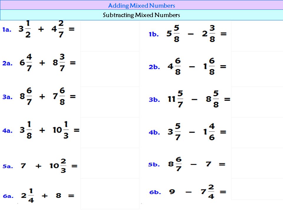 16 Subtracting Mixed Numbers (as mixed numbers) Estimate the difference x = Find the least common denominator ~...(find the LCM of 3 and 8)..