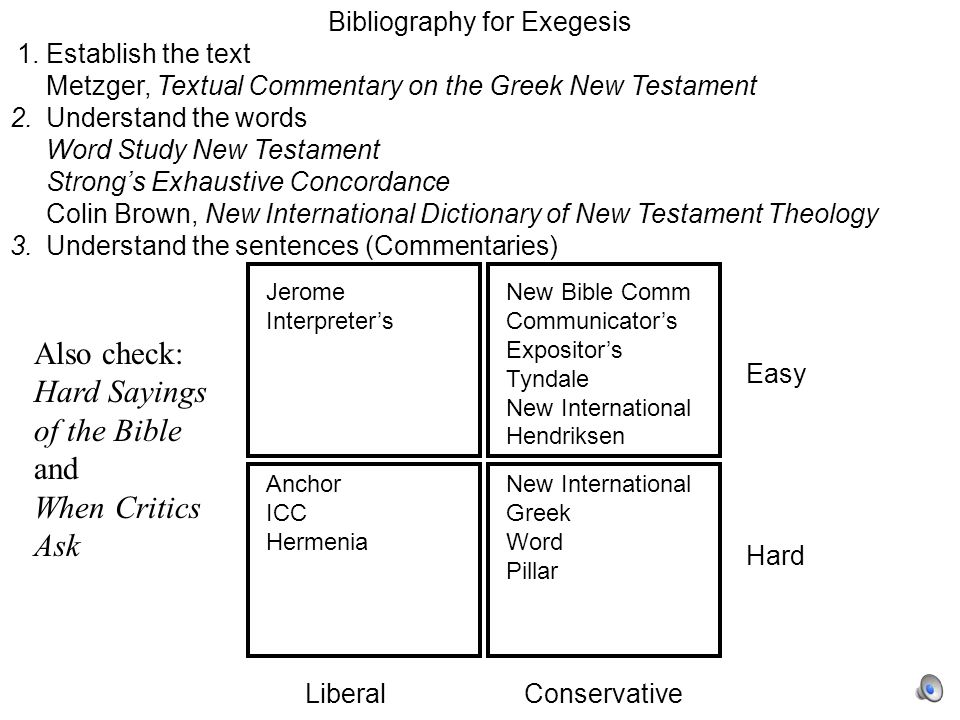 Bibliography For Exegesis 1 Establish The Text Metzger Textual Commentary On The Greek New Testament 2 Understand The Words Word Study New Testament Strong S Ppt Download