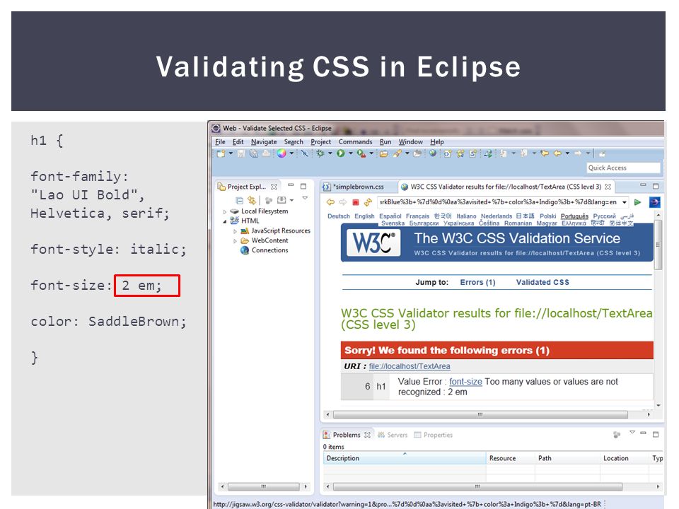 Slide 1 CSS Introduction CSS in Eclipse Applying Styles Slide 1 CSS Introduction CSS in Eclipse Applying Styles