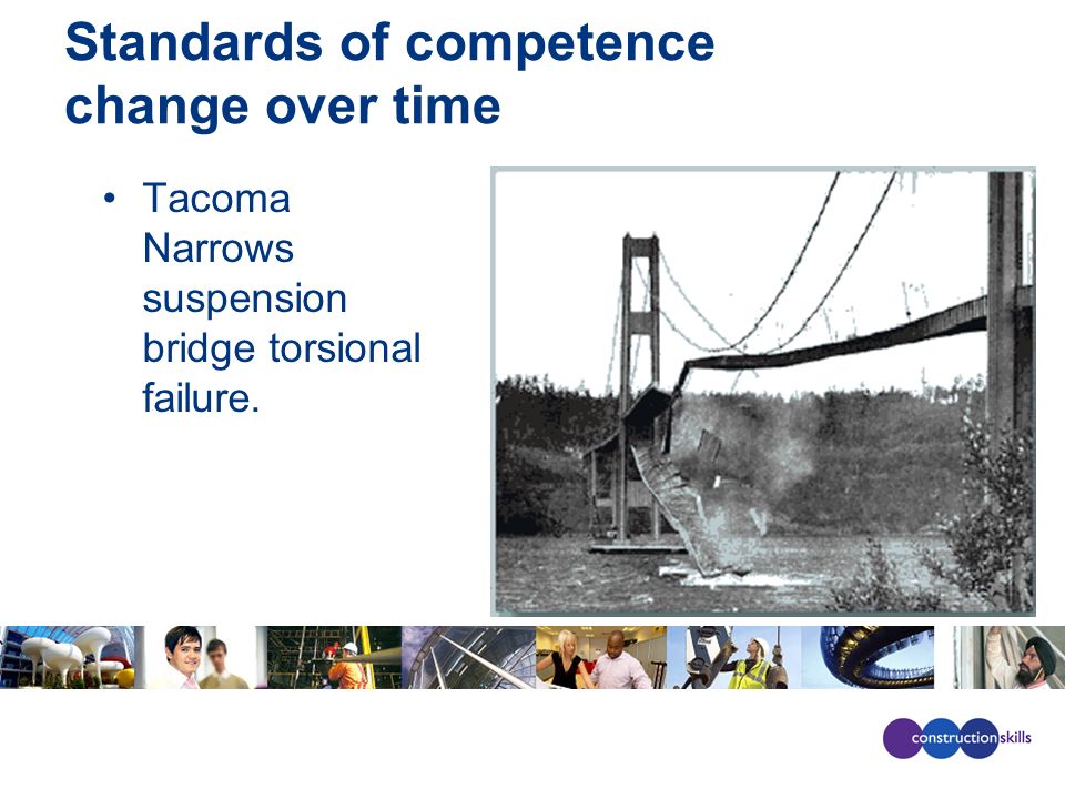 Standards of competence change over time Tacoma Narrows suspension bridge torsional failure.