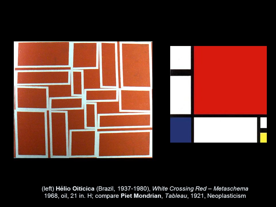(left) Hélio Oiticica (Brazil, ), White Crossing Red – Metaschema 1968, oil, 21 in.