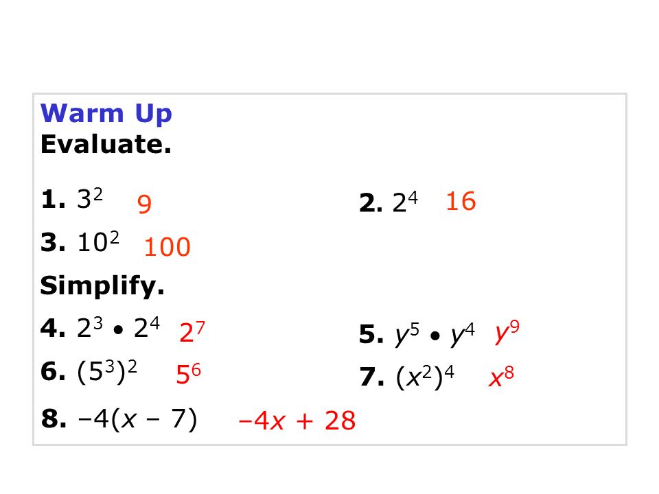 Warm Up Evaluate Simplify 5 3 Y 5 Y X 2 4 8 4 X 7 4x 28 Y9y9 Ppt Download