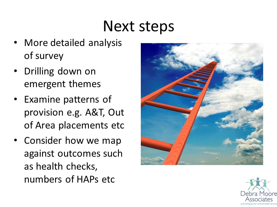 Next steps More detailed analysis of survey Drilling down on emergent themes Examine patterns of provision e.g.