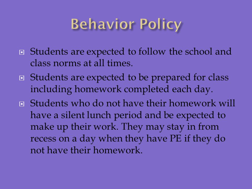  Students are expected to follow the school and class norms at all times.