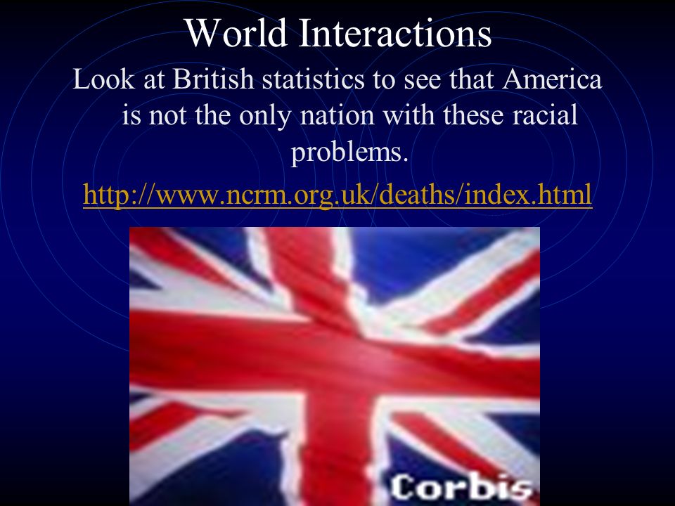 World Interactions Look at British statistics to see that America is not the only nation with these racial problems.