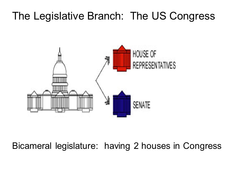 Bicameral legislature: having 2 houses in Congress The Legislative Branch: The US Congress
