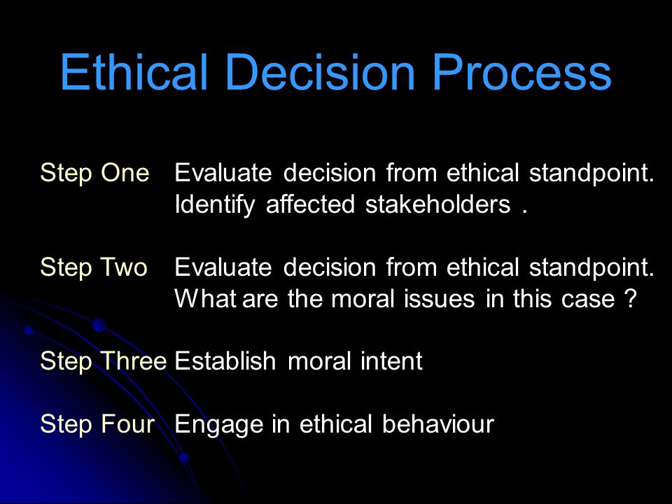 Ethical Decision Process Step OneEvaluate decision from ethical standpoint.