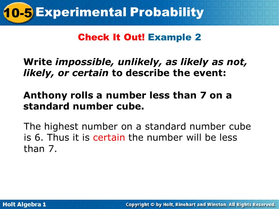 Holt Algebra Experimental Probability Check It Out.