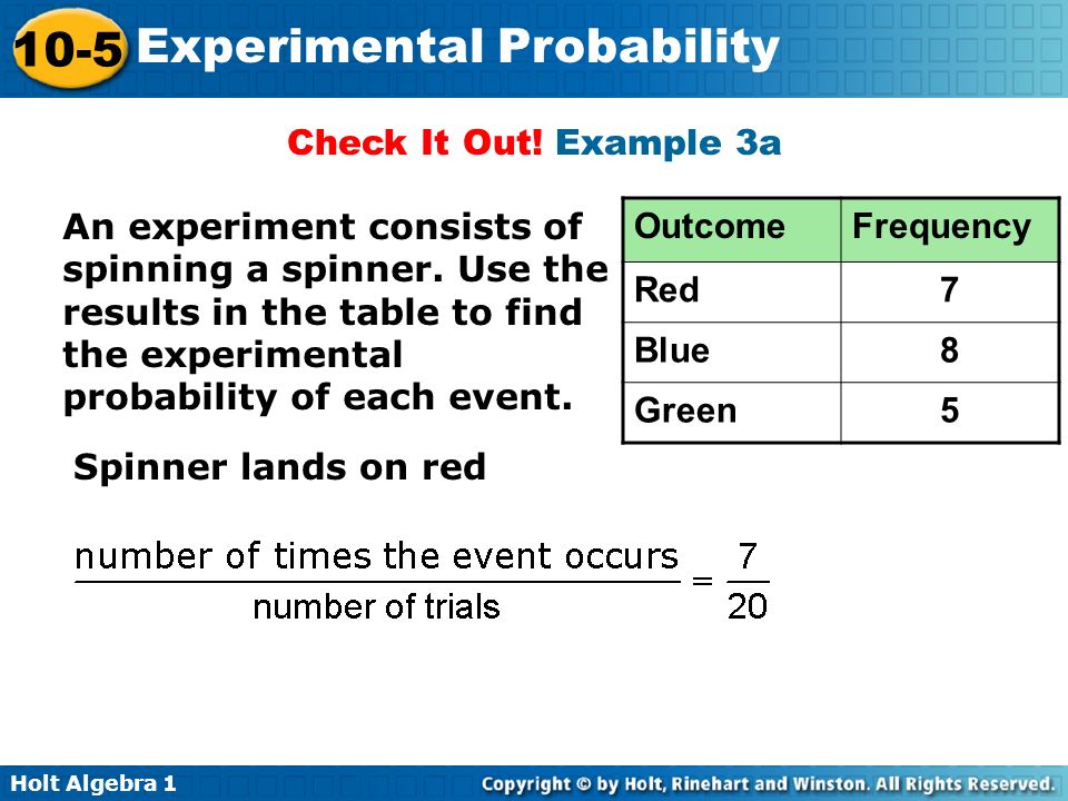 Holt Algebra Experimental Probability Check It Out.