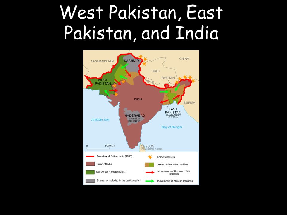 West Pakistan, East Pakistan, and India