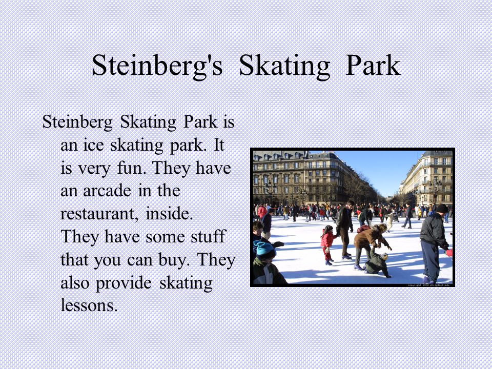 Steinberg s Skating Park Steinberg Skating Park is an ice skating park.