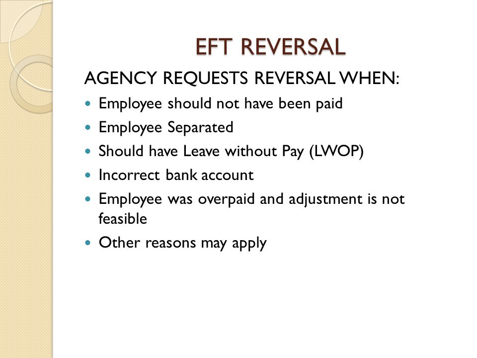 Cancellation And Return Hrms Off Cycle Work Bench Eft Reversal