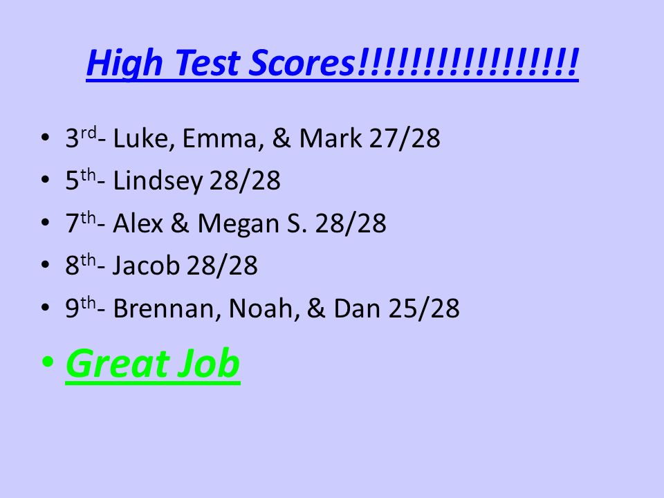 High Test Scores!!!!!!!!!!!!!!!!.