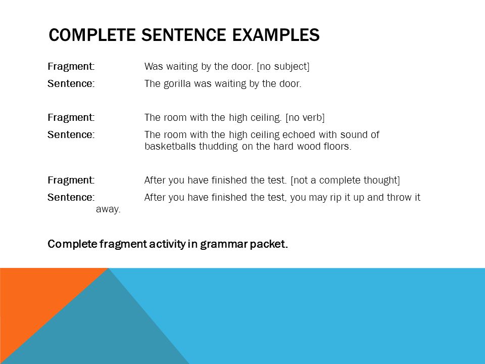 Grammar Complete Sentences Vs Fragments Parts Of A Complete