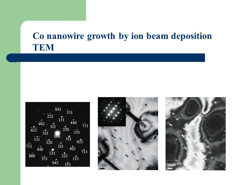 100nm Co nanowire growth by ion beam deposition TEM