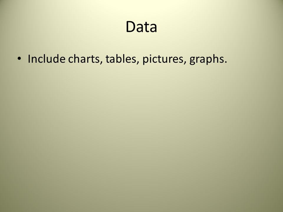 Data Include charts, tables, pictures, graphs.